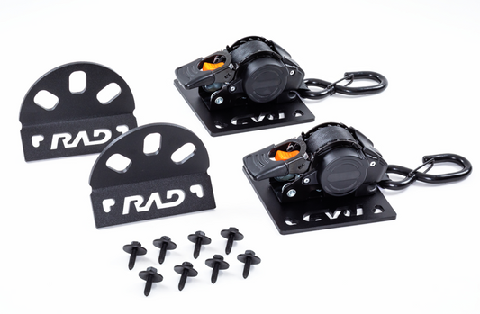 AD Deal Black Out mounted ratchet strap — auto-retracting, CNC-machined steel mounting plate