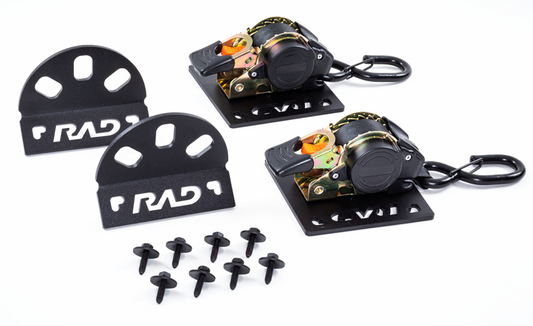 RAD Deal DOT-certified mounted ratchet strap kit — Gold colorway installed on Ford F-150 BoxLink
